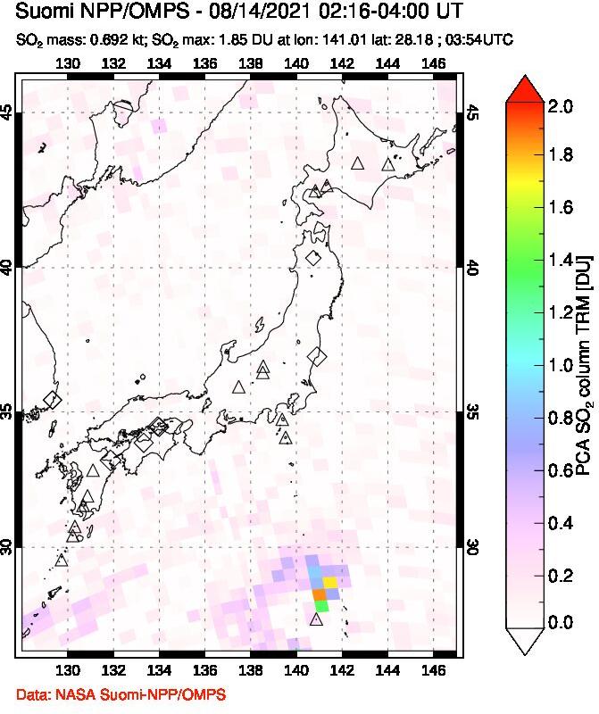 A sulfur dioxide image over Japan on Aug 14, 2021.