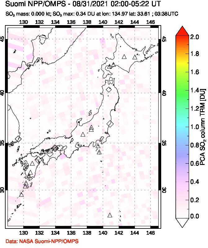 A sulfur dioxide image over Japan on Aug 31, 2021.