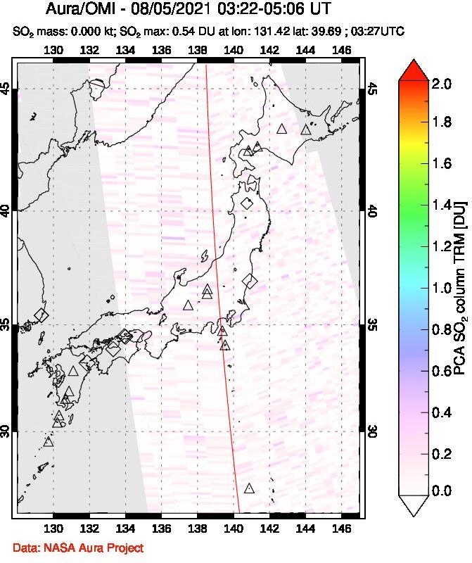 A sulfur dioxide image over Japan on Aug 05, 2021.