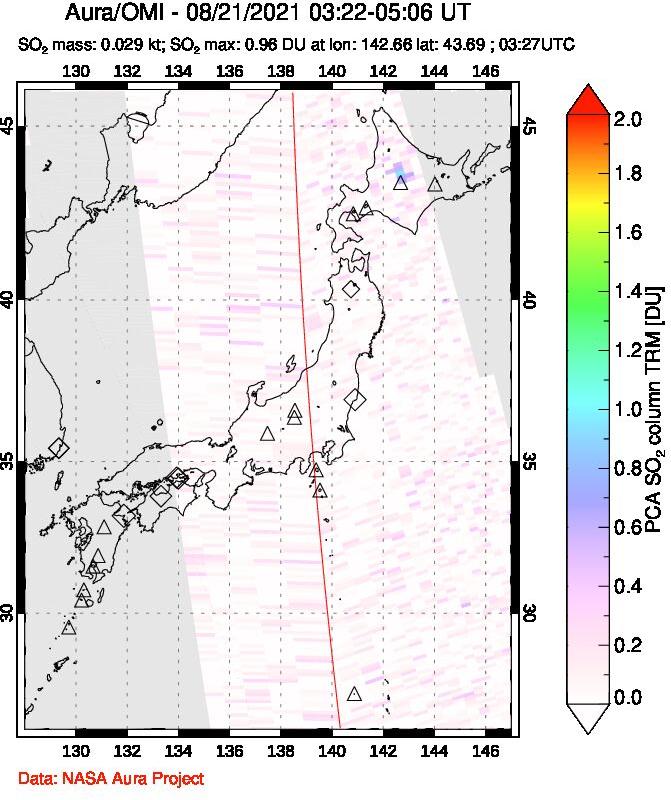 A sulfur dioxide image over Japan on Aug 21, 2021.
