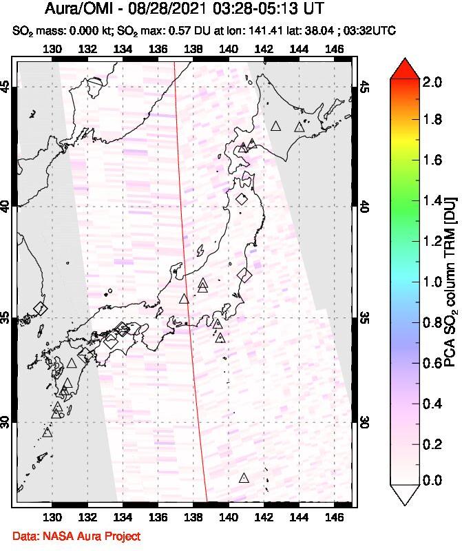 A sulfur dioxide image over Japan on Aug 28, 2021.