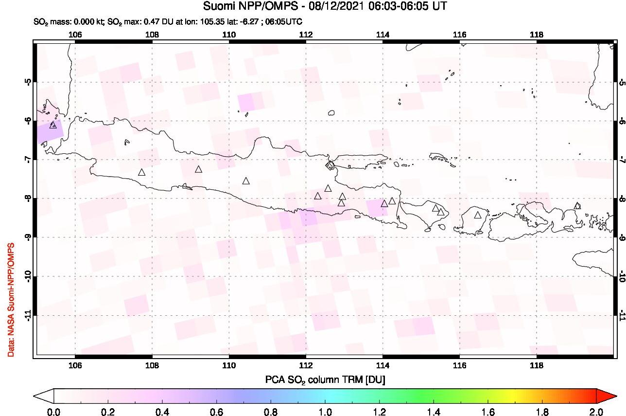 A sulfur dioxide image over Java, Indonesia on Aug 12, 2021.