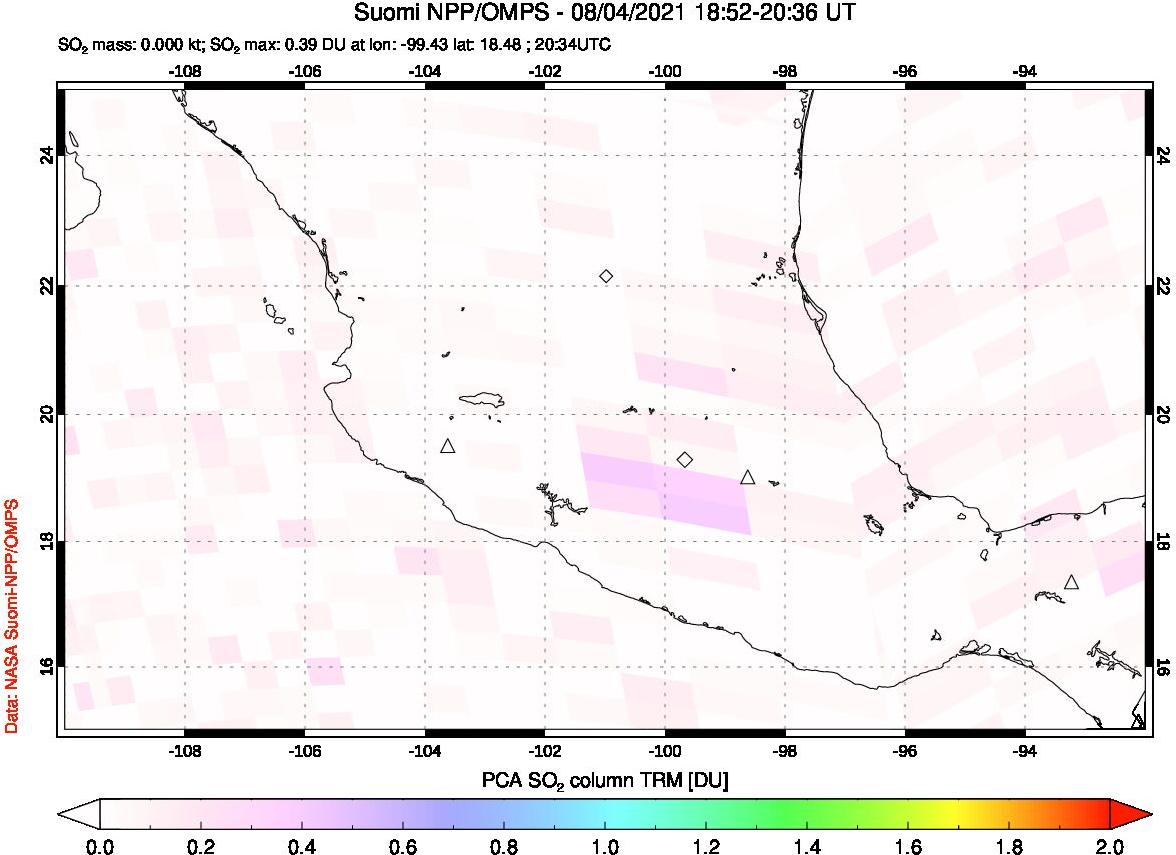 A sulfur dioxide image over Mexico on Aug 04, 2021.