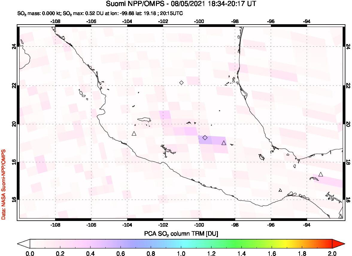 A sulfur dioxide image over Mexico on Aug 05, 2021.