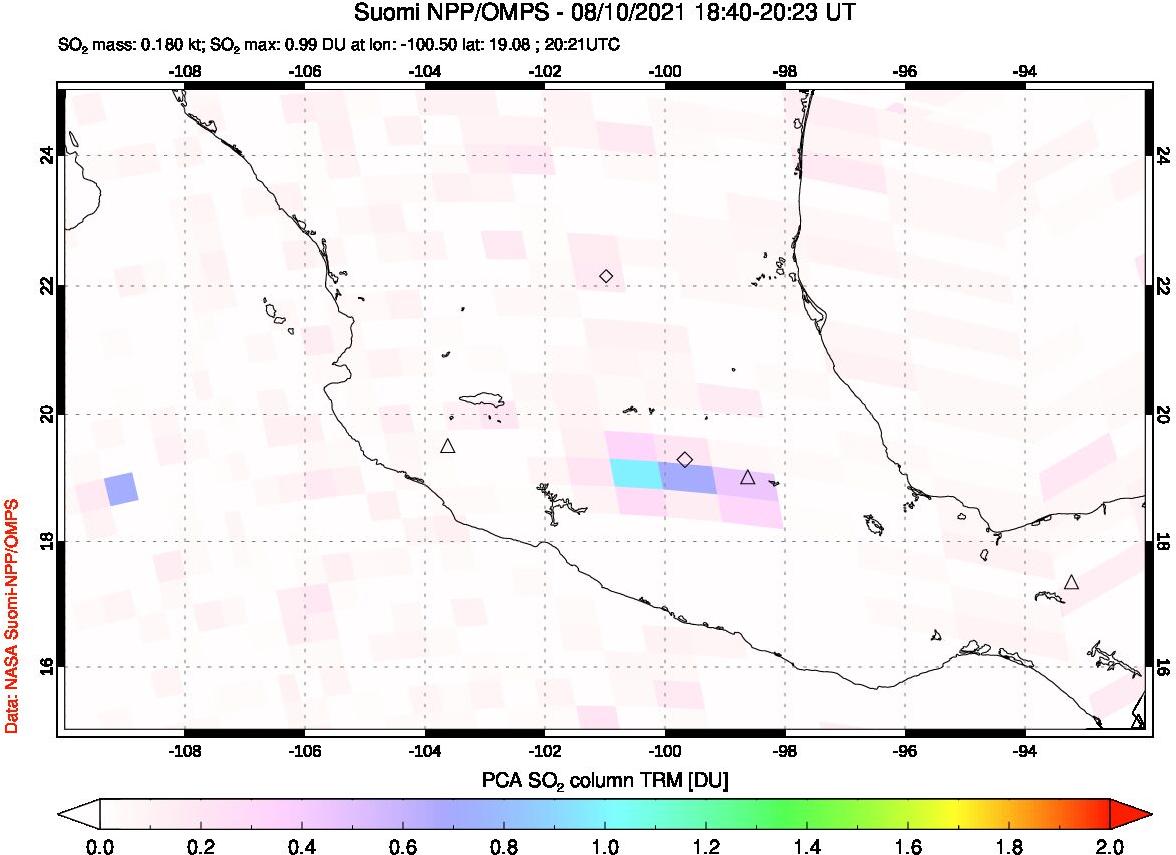 A sulfur dioxide image over Mexico on Aug 10, 2021.