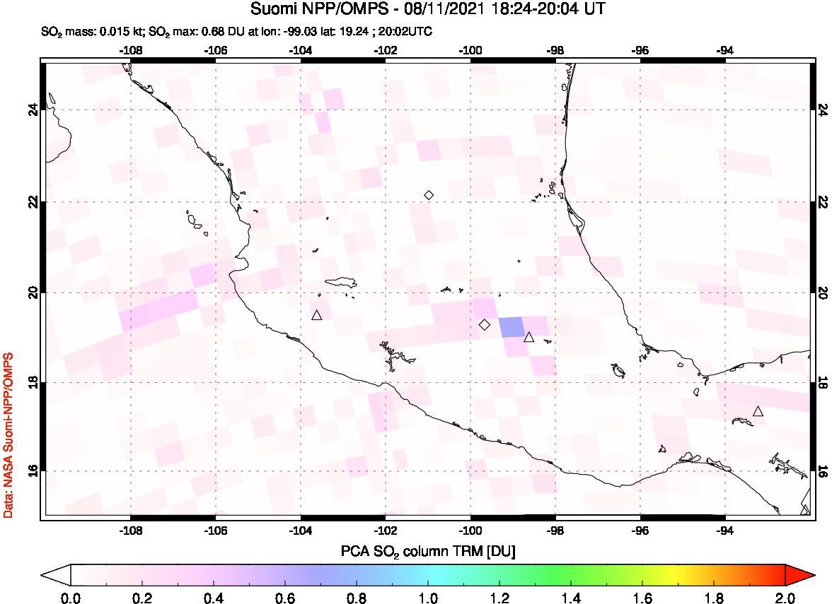 A sulfur dioxide image over Mexico on Aug 11, 2021.