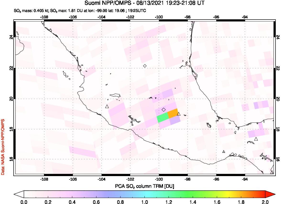 A sulfur dioxide image over Mexico on Aug 13, 2021.