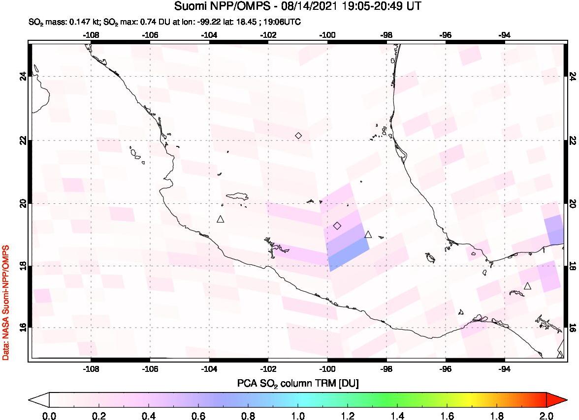 A sulfur dioxide image over Mexico on Aug 14, 2021.