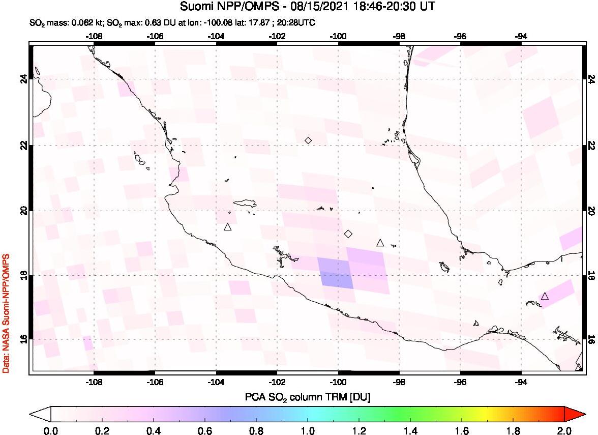 A sulfur dioxide image over Mexico on Aug 15, 2021.
