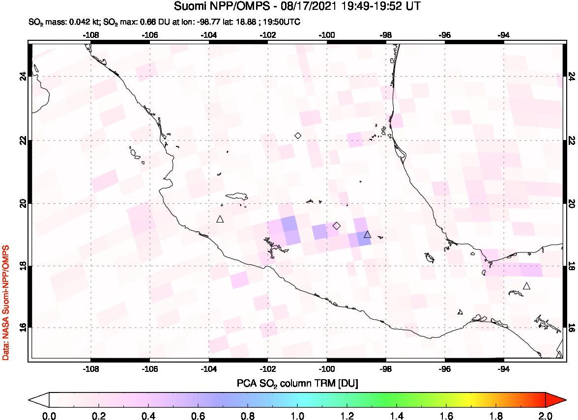 A sulfur dioxide image over Mexico on Aug 17, 2021.