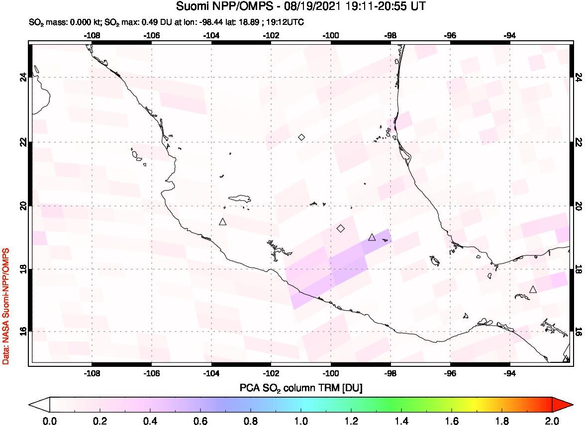 A sulfur dioxide image over Mexico on Aug 19, 2021.