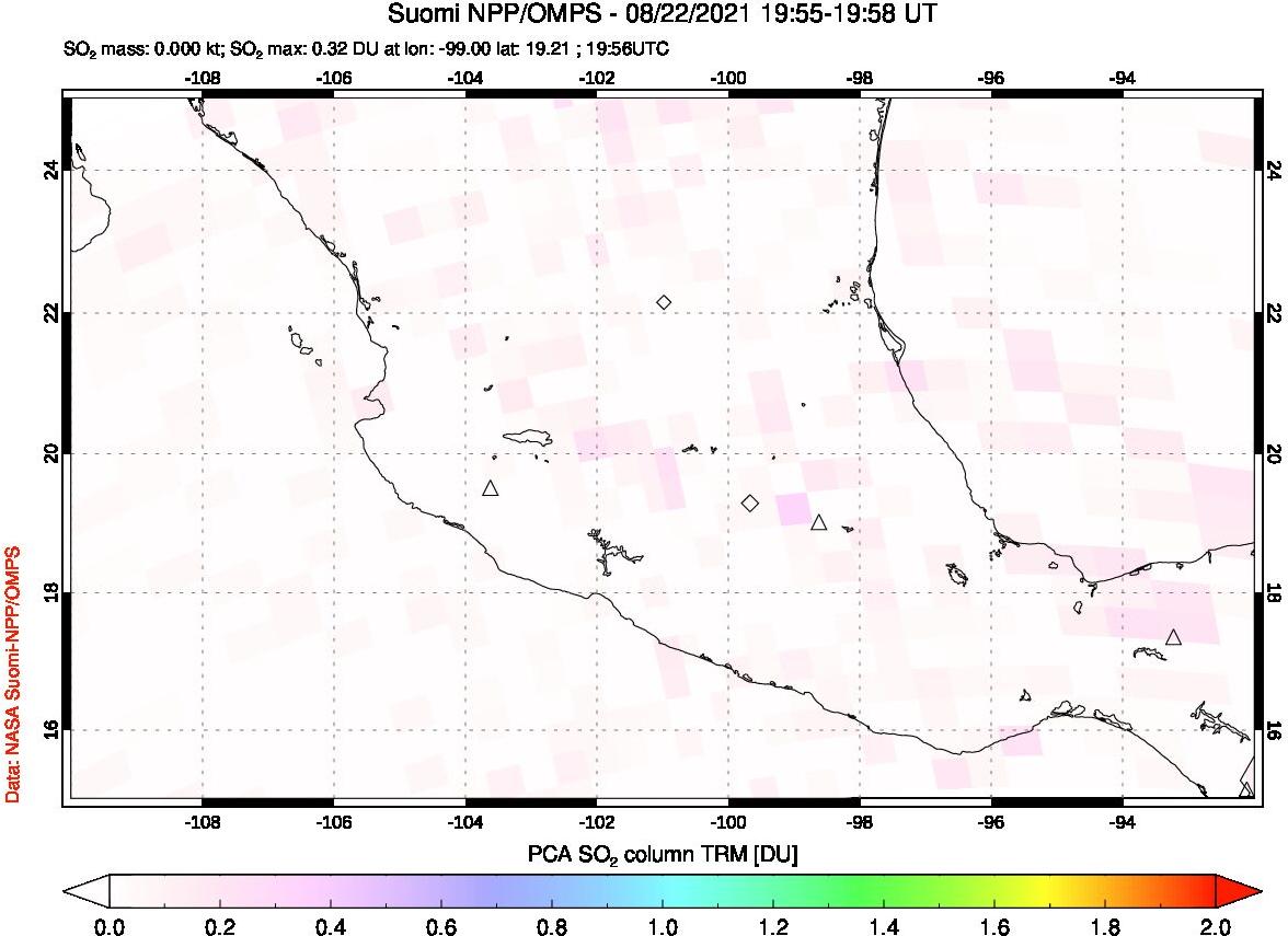 A sulfur dioxide image over Mexico on Aug 22, 2021.