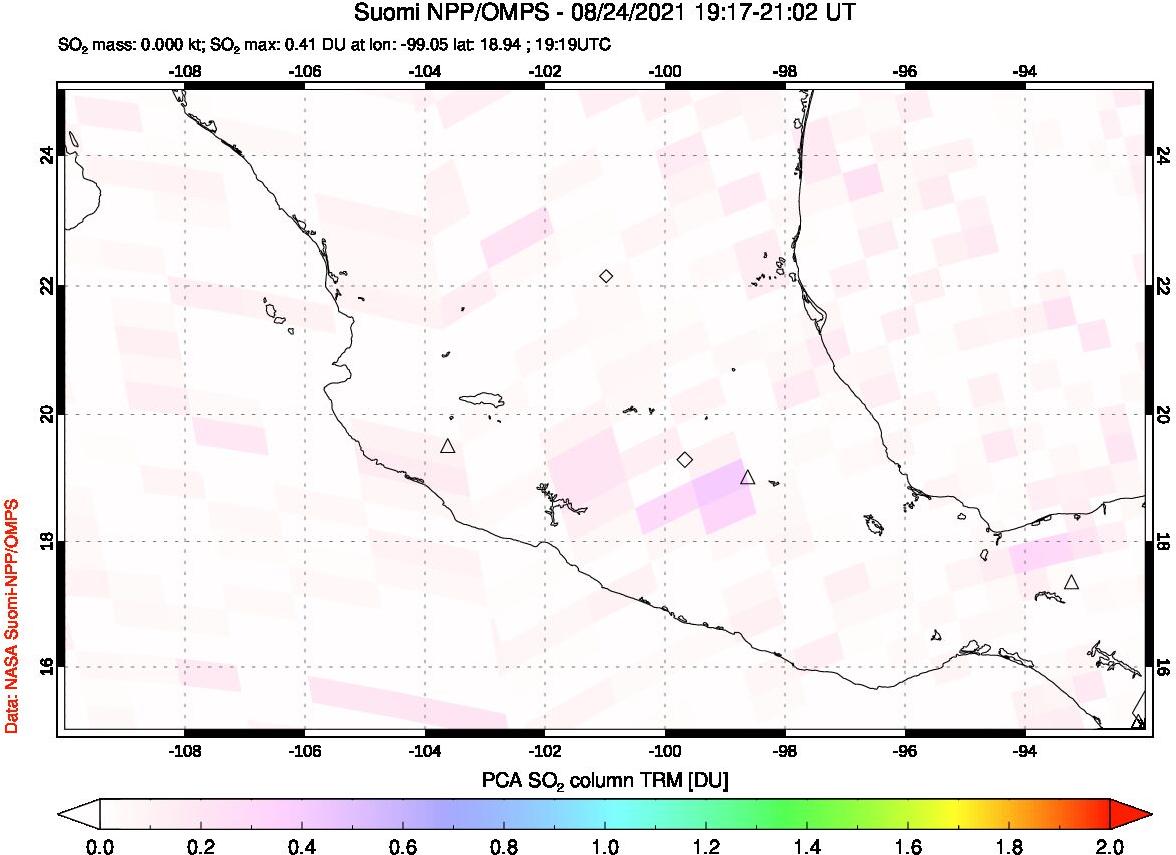 A sulfur dioxide image over Mexico on Aug 24, 2021.