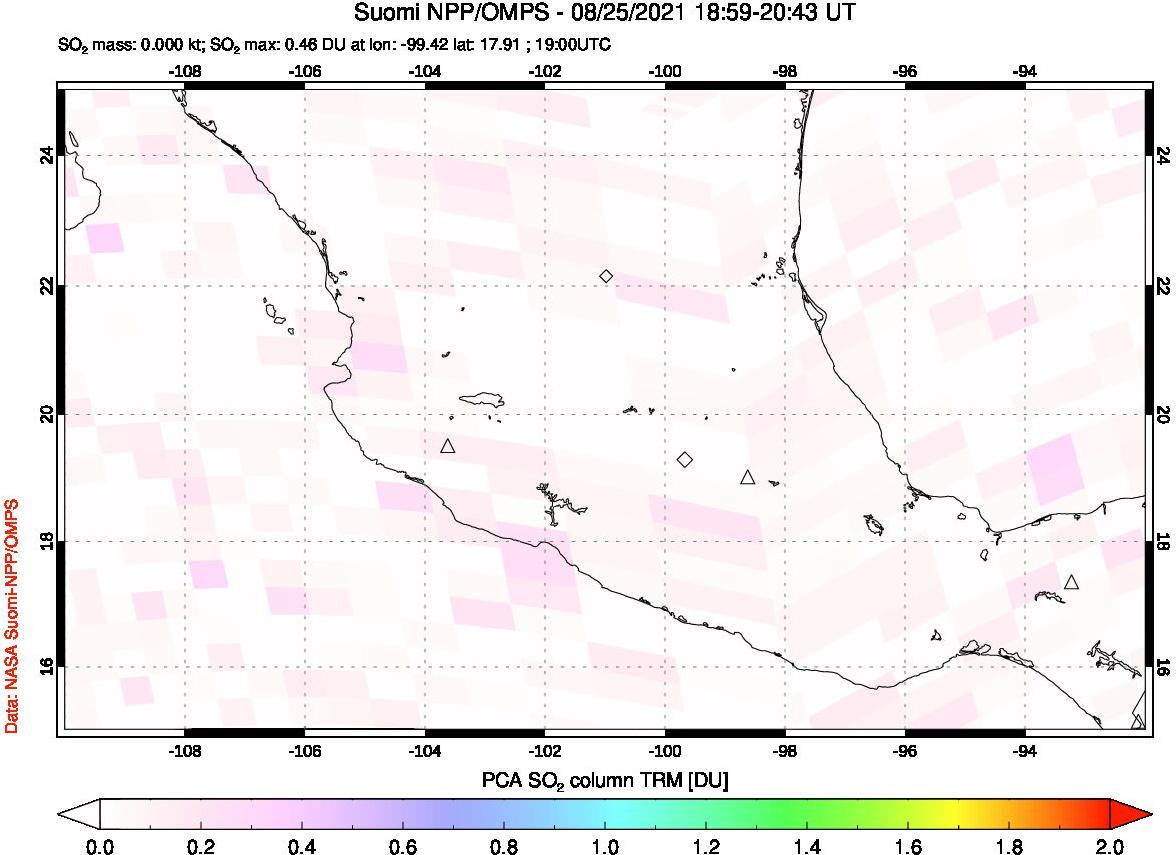 A sulfur dioxide image over Mexico on Aug 25, 2021.