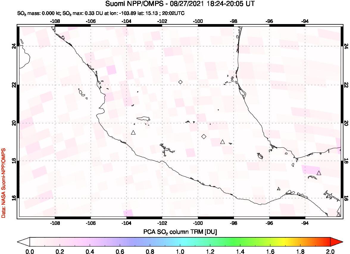 A sulfur dioxide image over Mexico on Aug 27, 2021.
