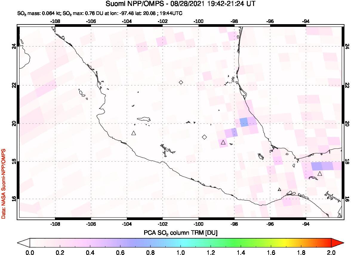 A sulfur dioxide image over Mexico on Aug 28, 2021.