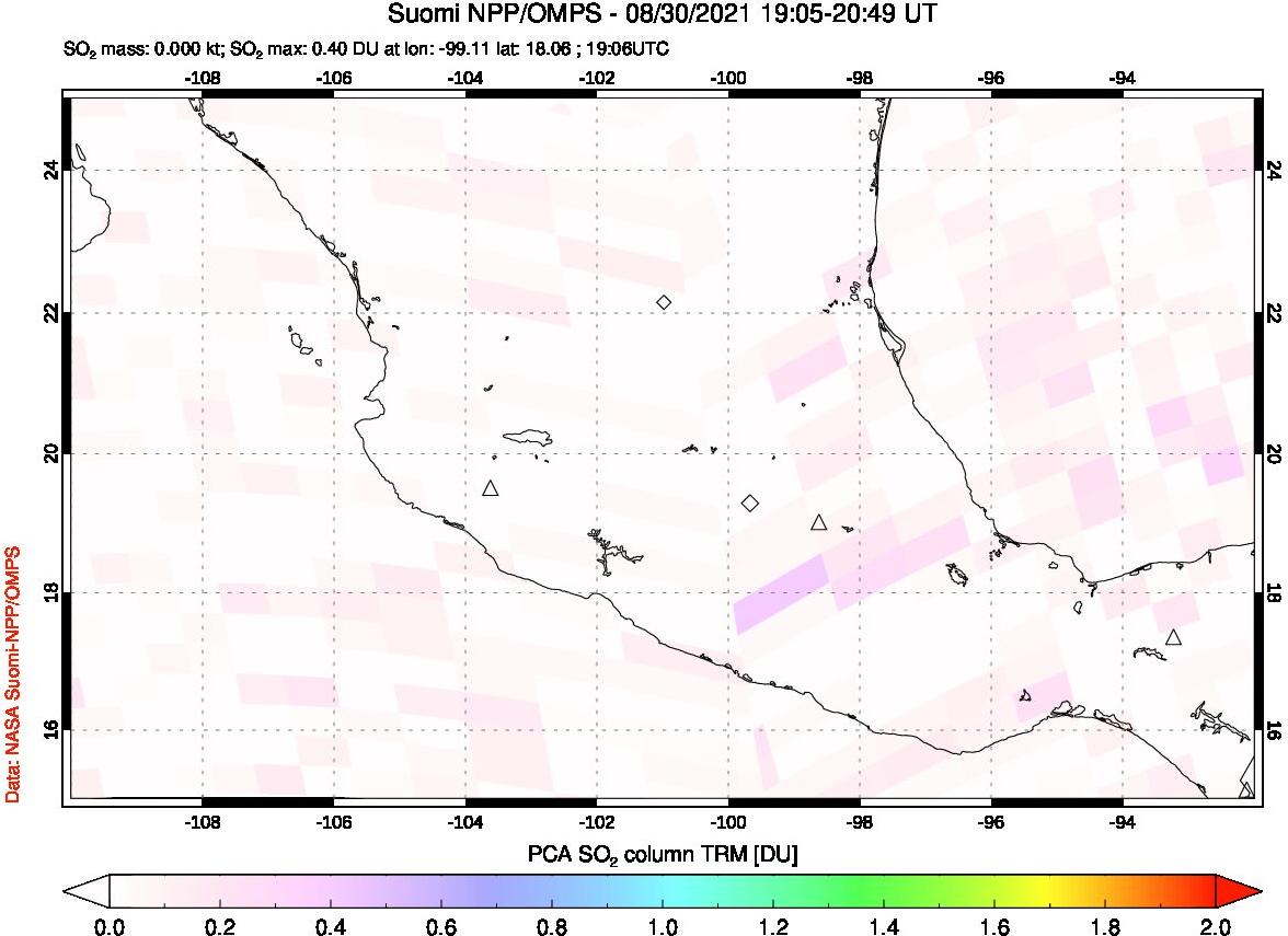 A sulfur dioxide image over Mexico on Aug 30, 2021.