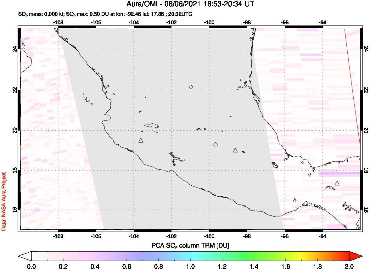 A sulfur dioxide image over Mexico on Aug 06, 2021.