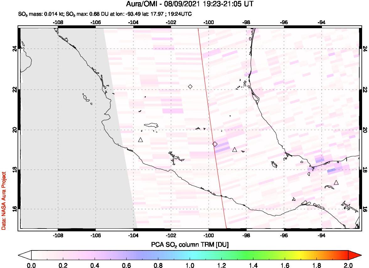 A sulfur dioxide image over Mexico on Aug 09, 2021.