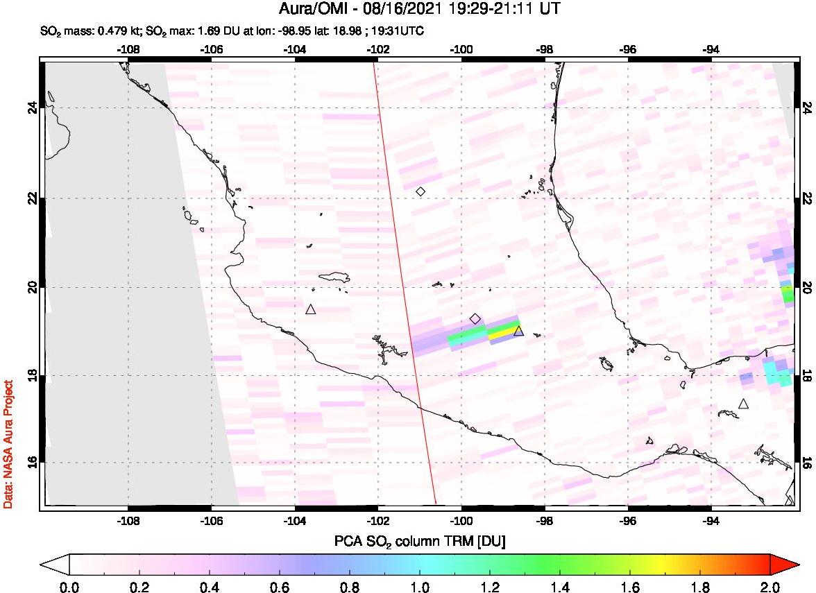A sulfur dioxide image over Mexico on Aug 16, 2021.