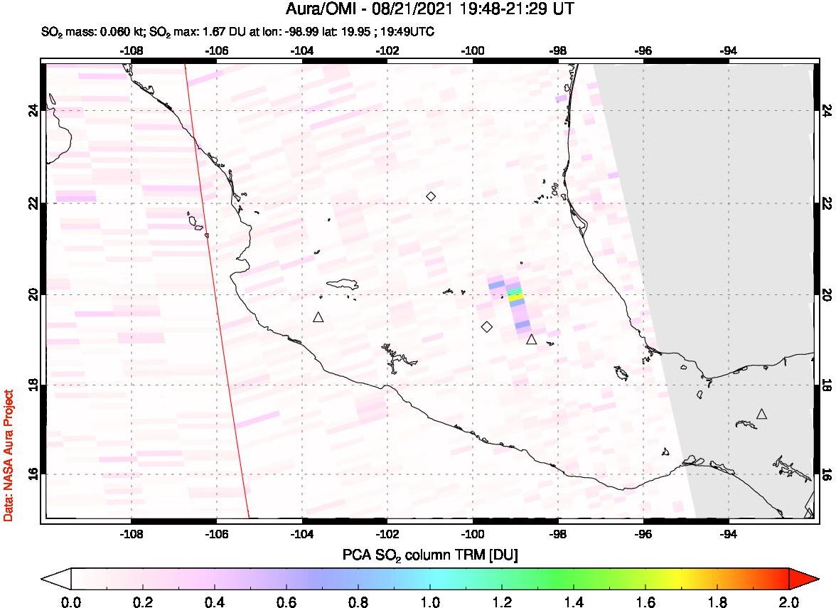 A sulfur dioxide image over Mexico on Aug 21, 2021.