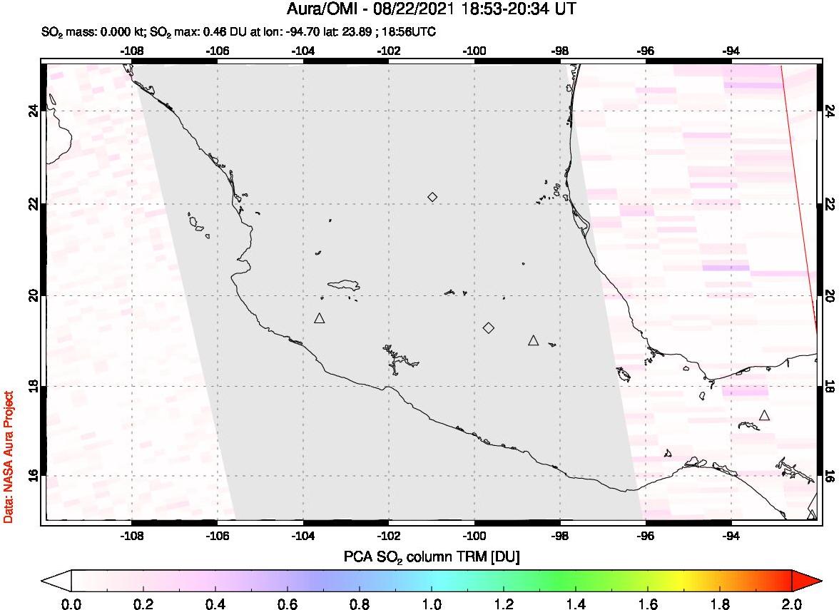 A sulfur dioxide image over Mexico on Aug 22, 2021.