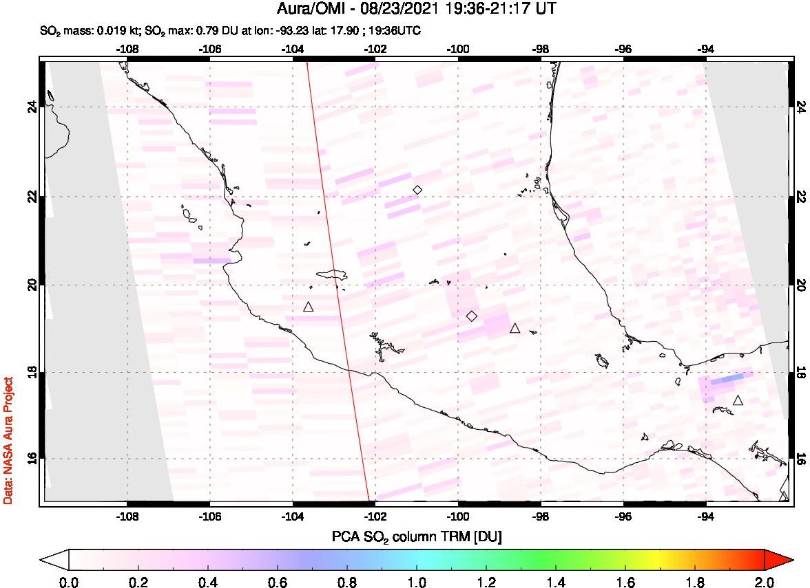 A sulfur dioxide image over Mexico on Aug 23, 2021.