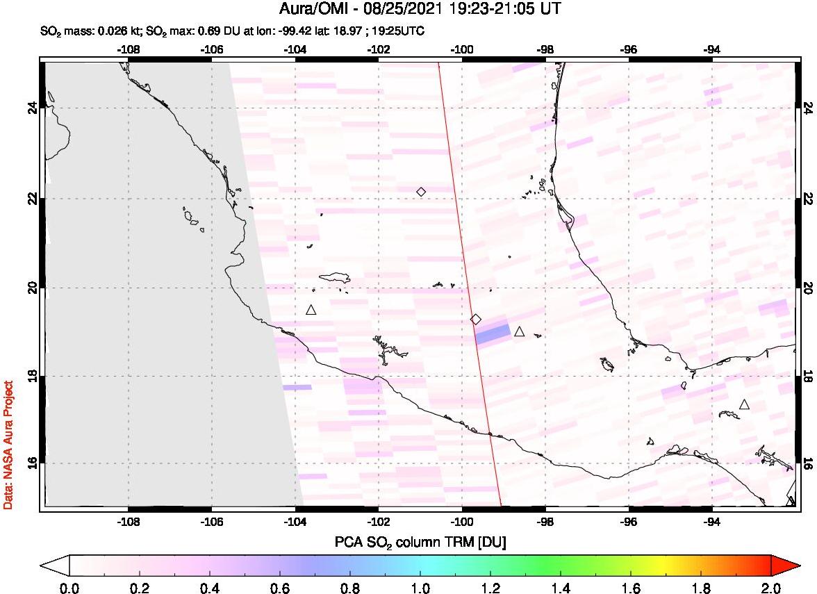 A sulfur dioxide image over Mexico on Aug 25, 2021.