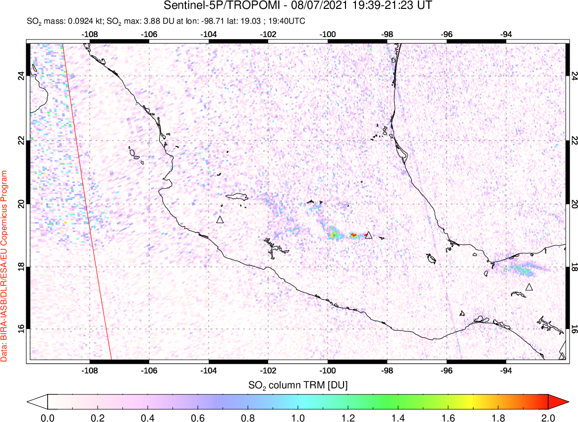A sulfur dioxide image over Mexico on Aug 07, 2021.