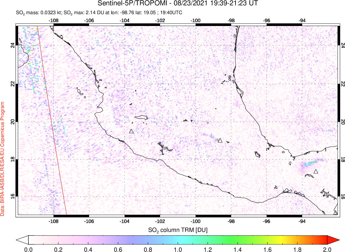 A sulfur dioxide image over Mexico on Aug 23, 2021.