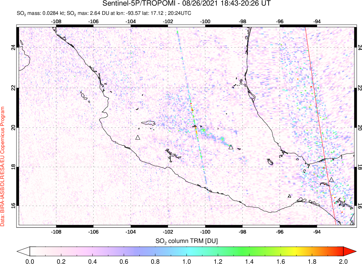 A sulfur dioxide image over Mexico on Aug 26, 2021.