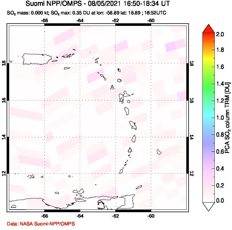 A sulfur dioxide image over Montserrat, West Indies on Aug 05, 2021.