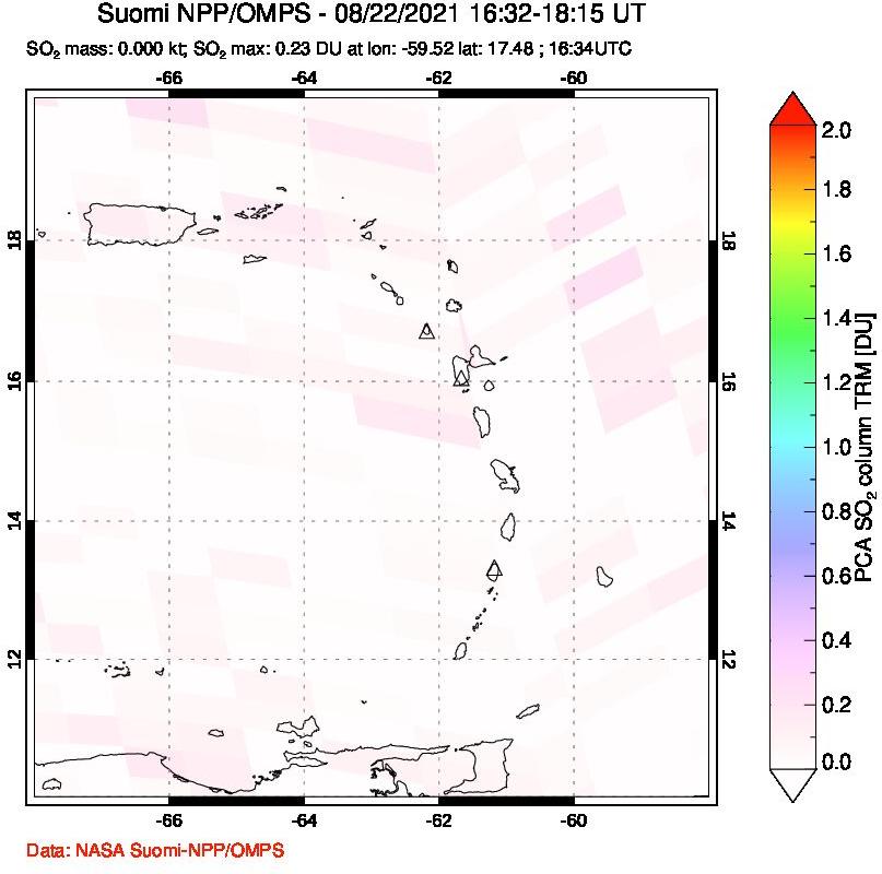 A sulfur dioxide image over Montserrat, West Indies on Aug 22, 2021.