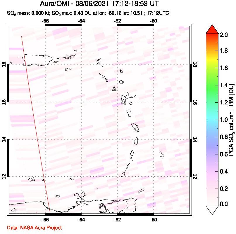 A sulfur dioxide image over Montserrat, West Indies on Aug 06, 2021.