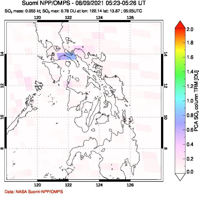 A sulfur dioxide image over Philippines on Aug 09, 2021.