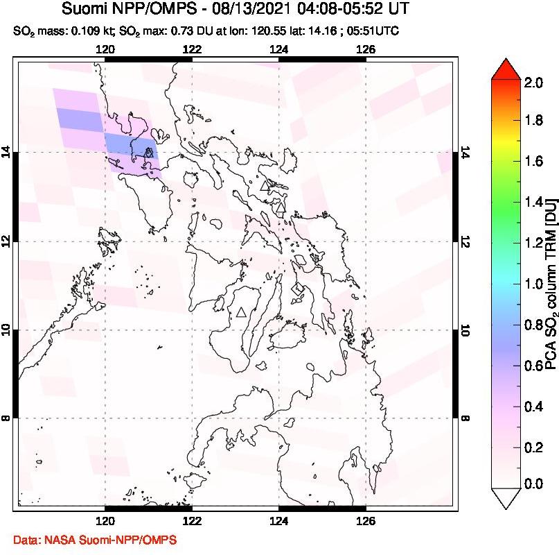 A sulfur dioxide image over Philippines on Aug 13, 2021.