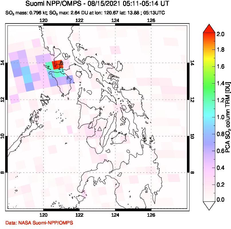 A sulfur dioxide image over Philippines on Aug 15, 2021.