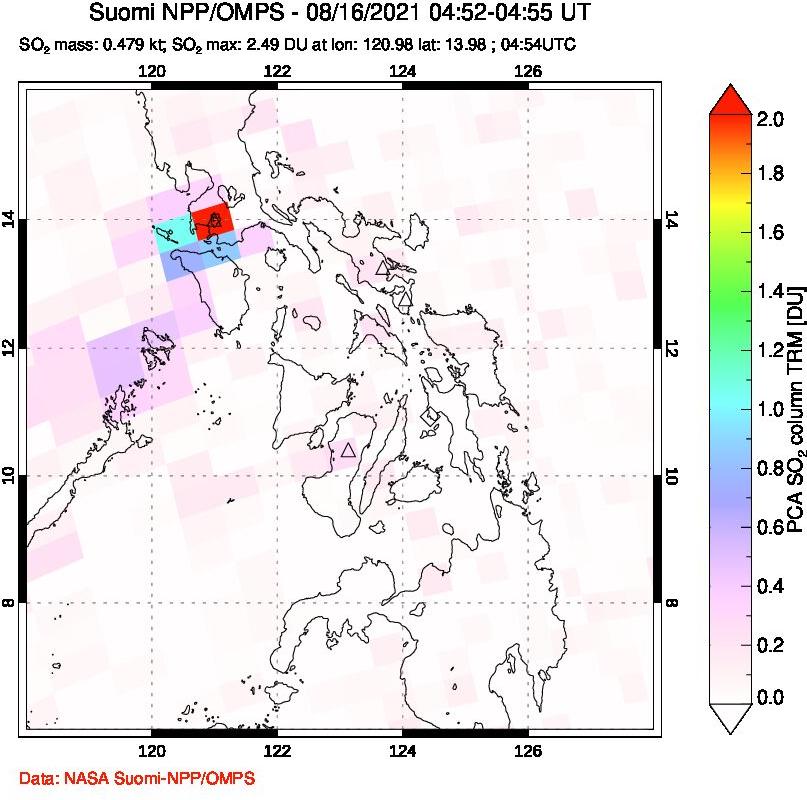 A sulfur dioxide image over Philippines on Aug 16, 2021.
