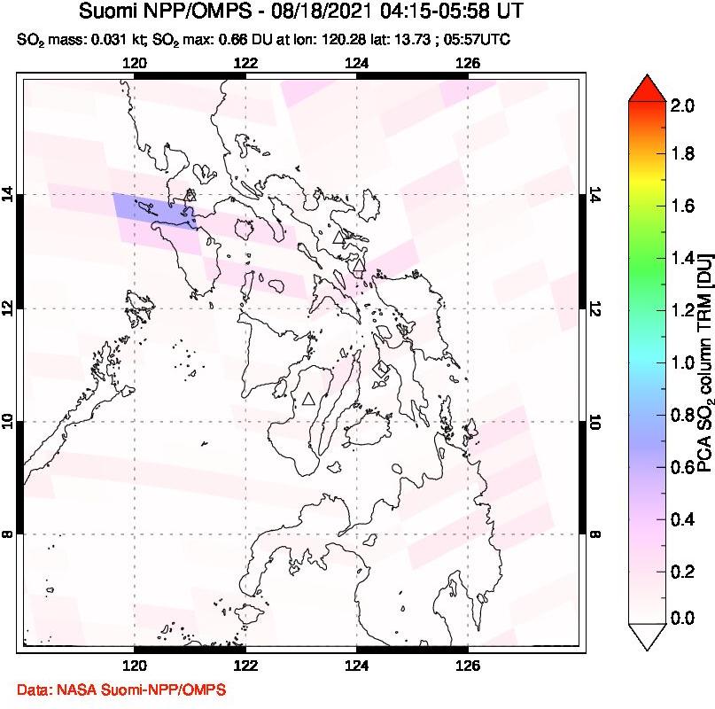 A sulfur dioxide image over Philippines on Aug 18, 2021.