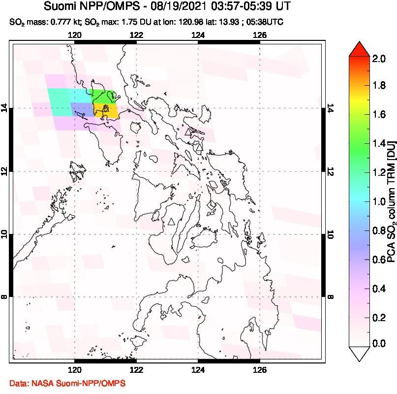 A sulfur dioxide image over Philippines on Aug 19, 2021.