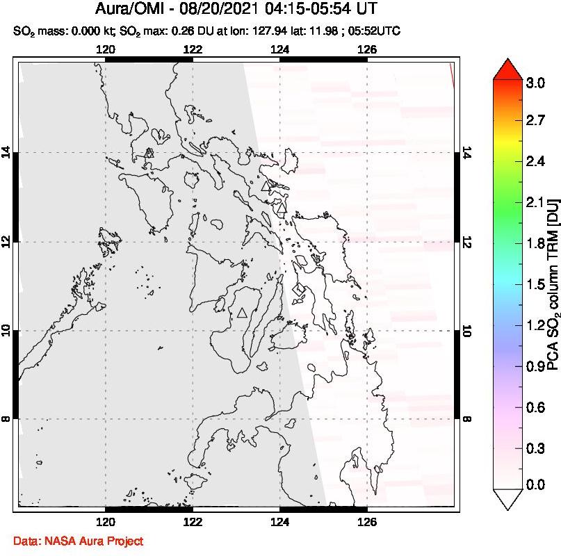 A sulfur dioxide image over Philippines on Aug 20, 2021.