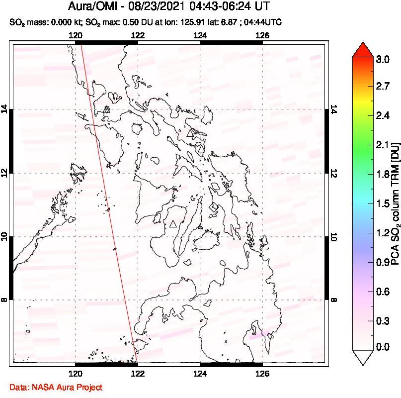 A sulfur dioxide image over Philippines on Aug 23, 2021.