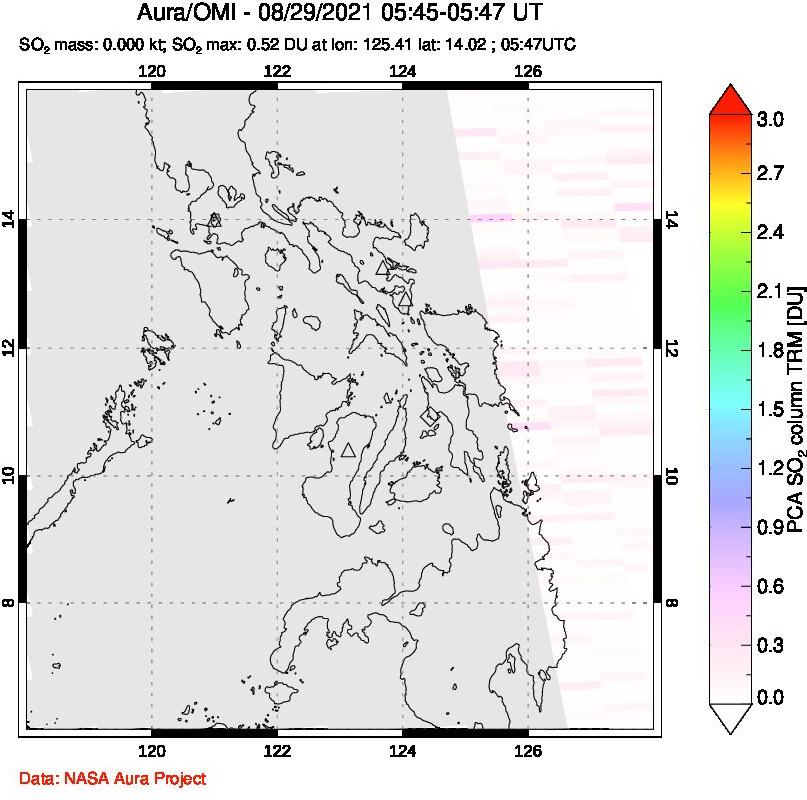 A sulfur dioxide image over Philippines on Aug 29, 2021.