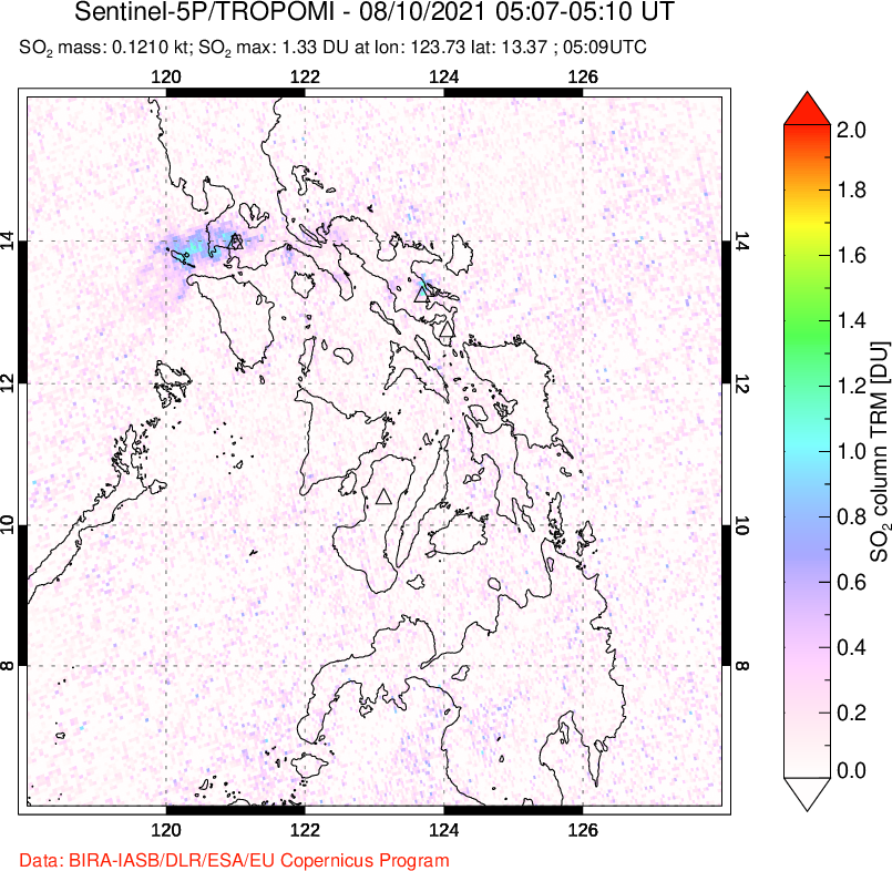 A sulfur dioxide image over Philippines on Aug 10, 2021.