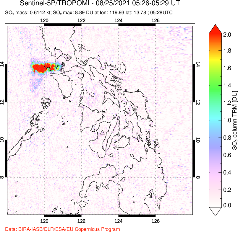 A sulfur dioxide image over Philippines on Aug 25, 2021.