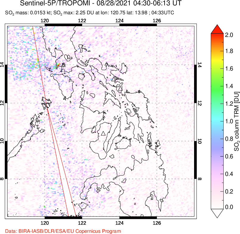 A sulfur dioxide image over Philippines on Aug 28, 2021.