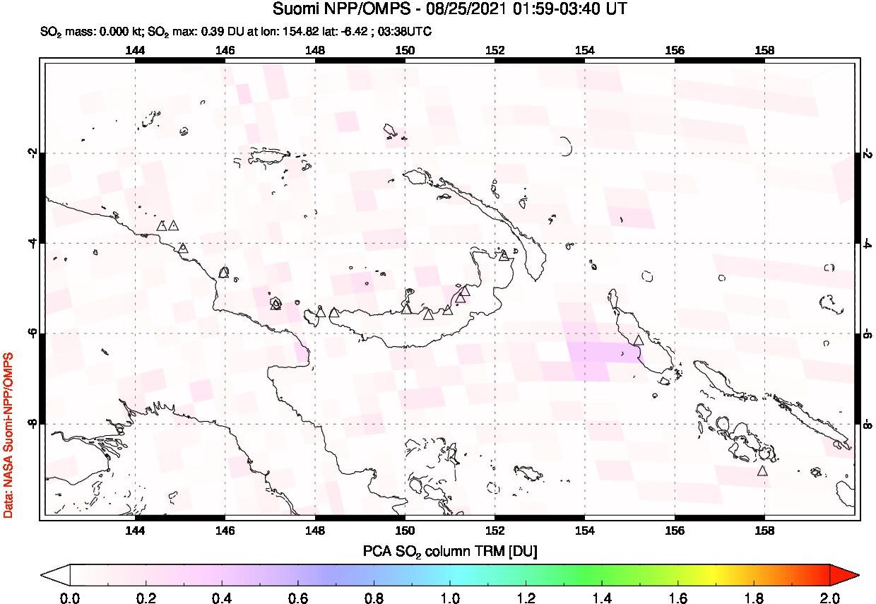 A sulfur dioxide image over Papua, New Guinea on Aug 25, 2021.