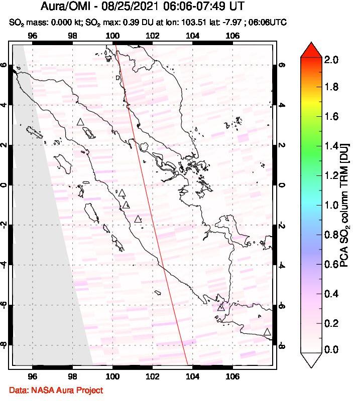 A sulfur dioxide image over Sumatra, Indonesia on Aug 25, 2021.