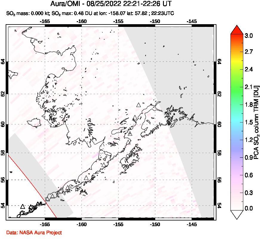 A sulfur dioxide image over Alaska, USA on Aug 25, 2022.