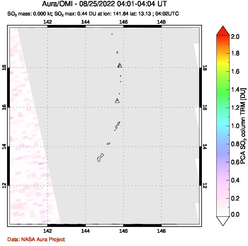 A sulfur dioxide image over Anatahan, Mariana Islands on Aug 25, 2022.